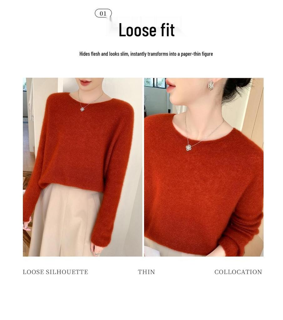 Elegant One-Shoulder Mulberry Silk Cashmere Sweater for Women - Slimming Autumn/Winter Knit Base Layer