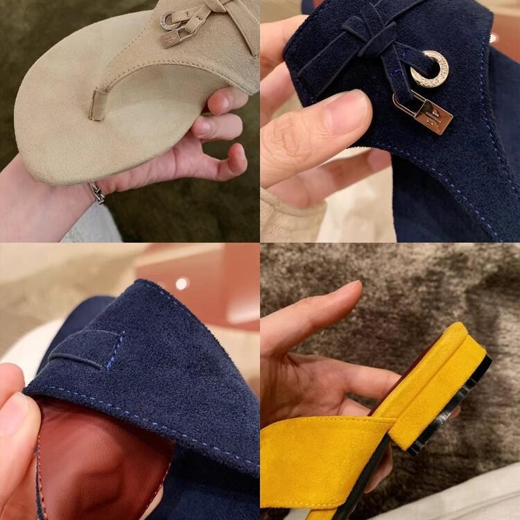 Genuine Leather! Beautiful Lock-up Flip-flops for Women's Outer Wear Temperament Tassel Toe Cool Slippers