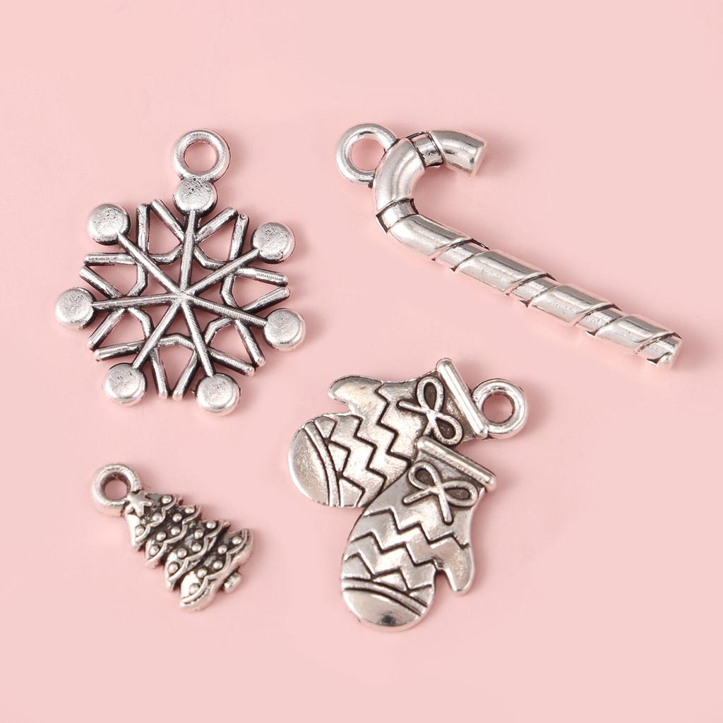 19pcs Vintage Mixed Style Christmas Snowflakes Snowman Pendants DIY Jewelry Making Accessories Handmade Material Art Craft
