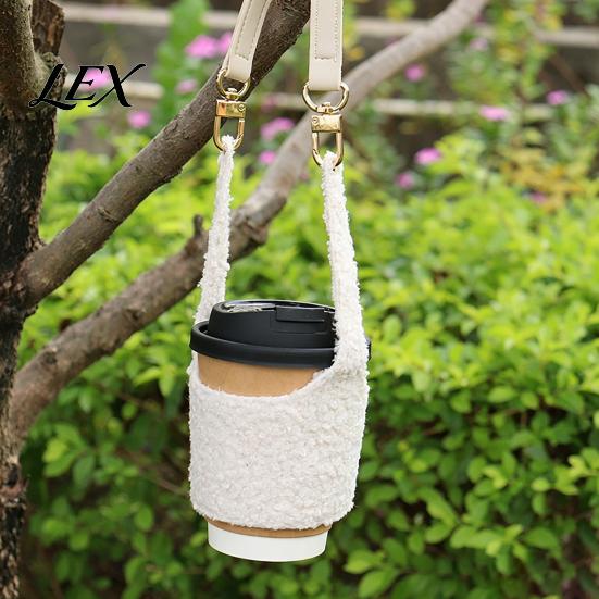 Insulated Cup Cover with Strap Plush Coffee Sleeve, Hand Soft Holder, Drink Carrier for Daily Use Retro Style Warmer Sleeve Autumn And Winter Elastic