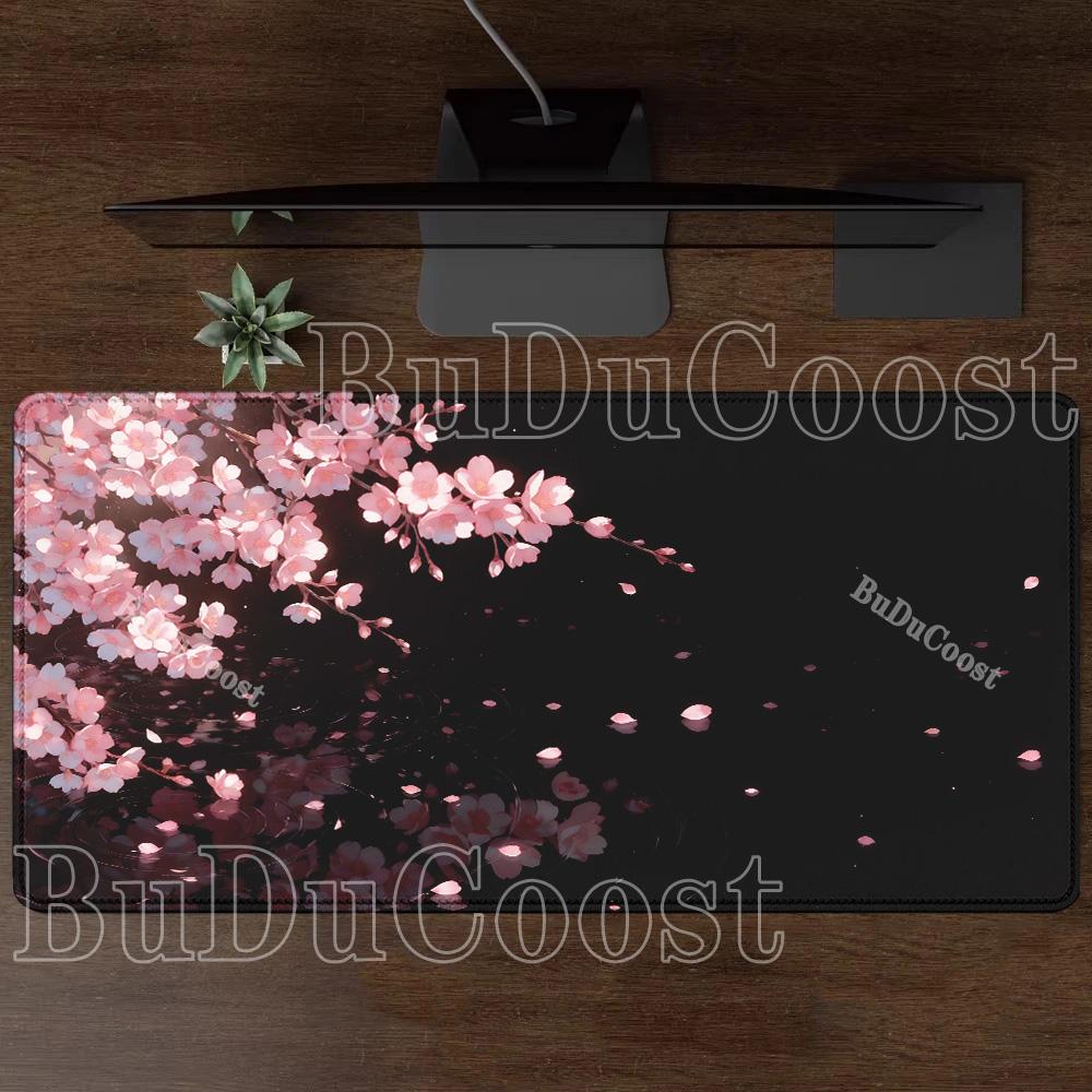 cartoon Mouse Pad Sakura Flower Cherry Blossom Non-Slip base Rubber Anime Gaming Mousepad overlock PC Office HD printing DeskMat
