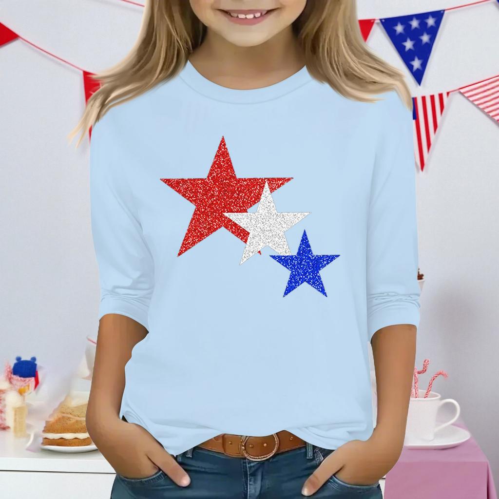 Druckoberteile für junge Mädchen 3-10 Jahre Rundhals 3/4-Ärmel T-Shirts Trendige Oberteile Outfit T-Shirts