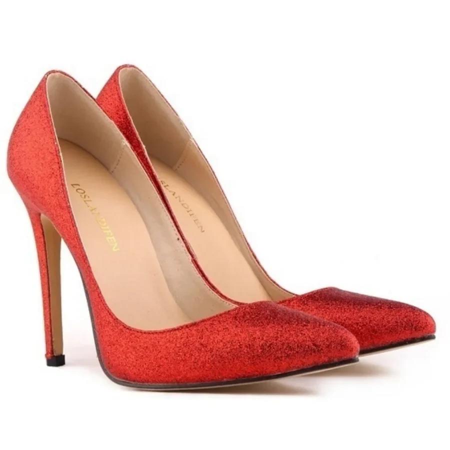 Gold Silber Damen Pumps Sexy 11cm Dünne Hohe Absätze Serpentine Spitz Zehen Stiletto Pailletten Büro Party Hochzeitsschuhe Große Größe