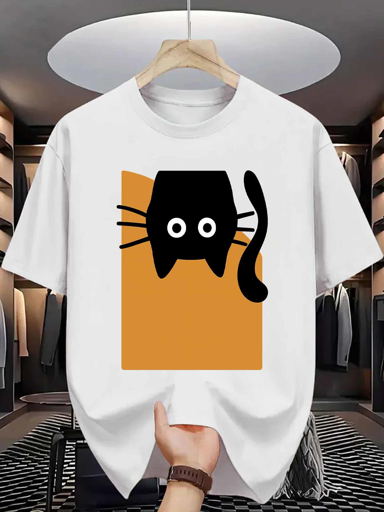 Black Cat Peek Casual Tshirt Mens and Womens Luxury Brand Top S