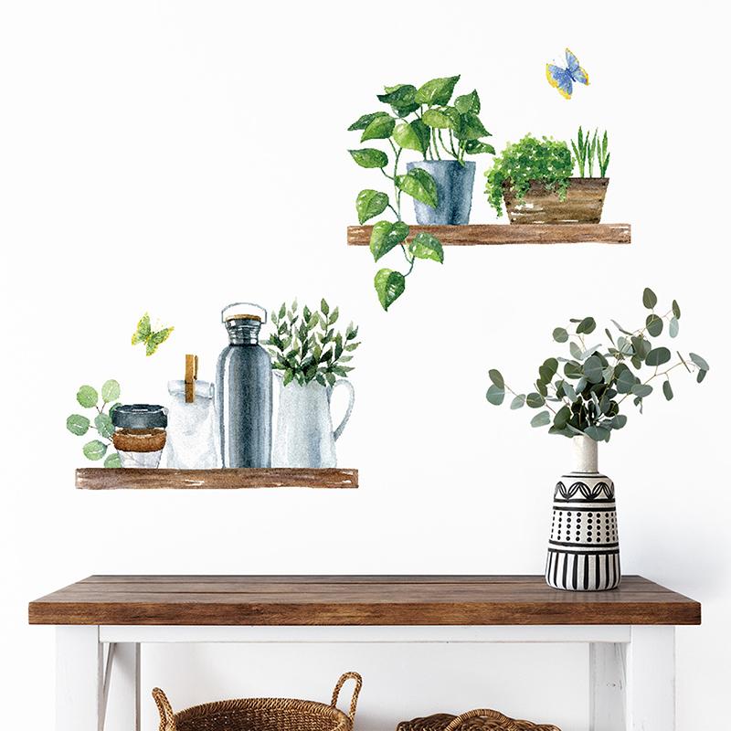 Potted Plant Art Decoration Wall Stickers For Living Room Decor Removable Self-Adhesive Door Window Tile Decal Pvc Mural