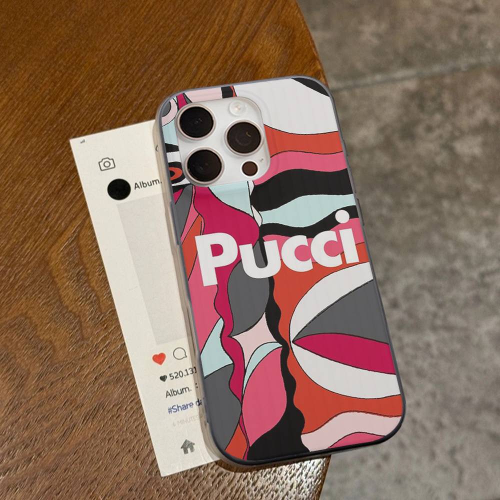 E-Emilio Logo Pucci Per IPhone 17 16 15 11 12 13 14 Pro Max Plus Pro Cover Posteriore Traslucido Ondulato per Telefono