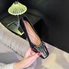 Ballet Style Pleated Soft Leather Thick Heel High Heels Are Not Tired Feet 2025 New Square Head Grandma Shoes Medium Heel Shallow Mouth Single Shoes