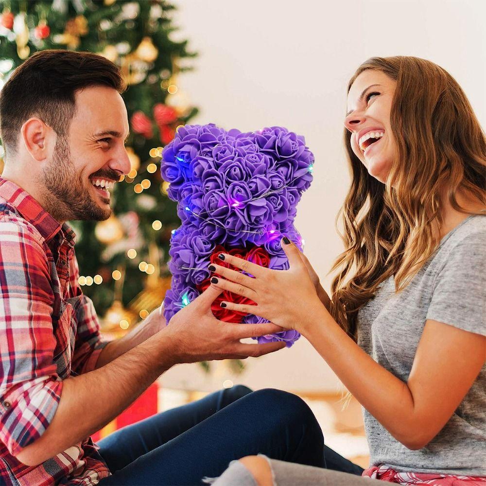 28cm Artificial Teddy Rose with LED Strip Girlfriend Women Anniversary Bear  Wedding Party Supplies