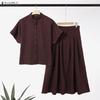 ZANZEA Women Short Sleeve Blouse and Long Skirts Summer Two Piece Suit Sets