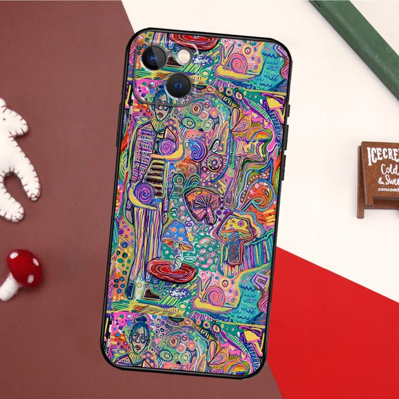 Weird Mushroom Psychedelic Phone Case For iPhone 16 15 14 11 12 Mini 13 Pro Max X XR XS Max Plus Soft Cover Shell