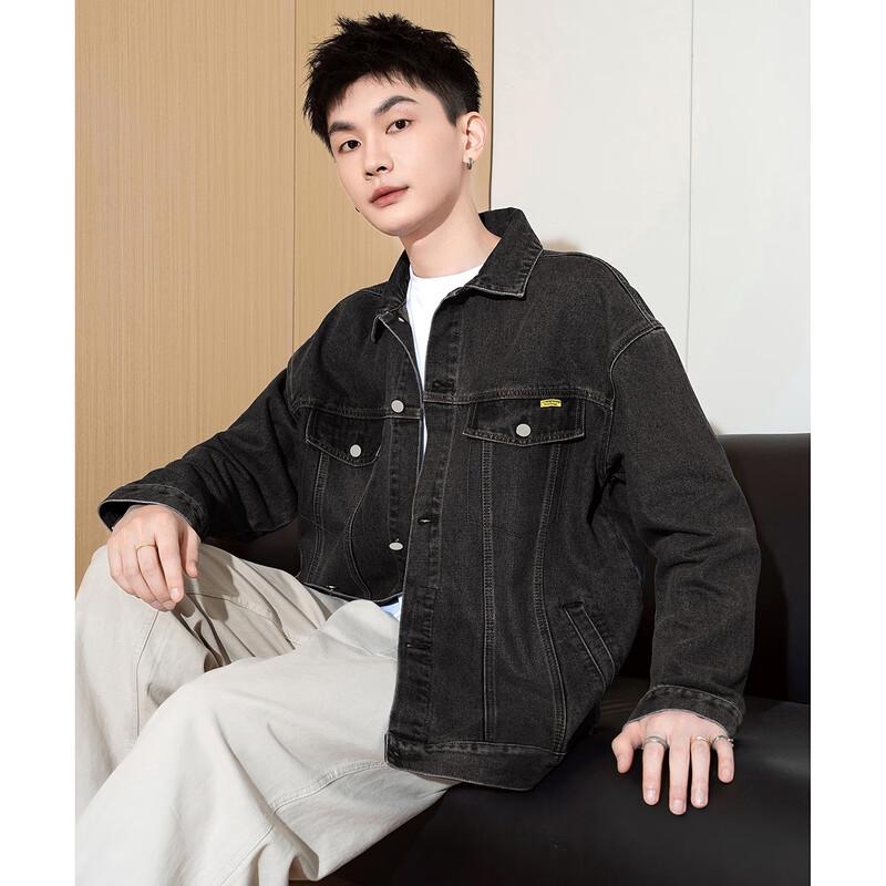 TonLion 2025 Spring Men's Lapel Hem Detail Denim Jacket