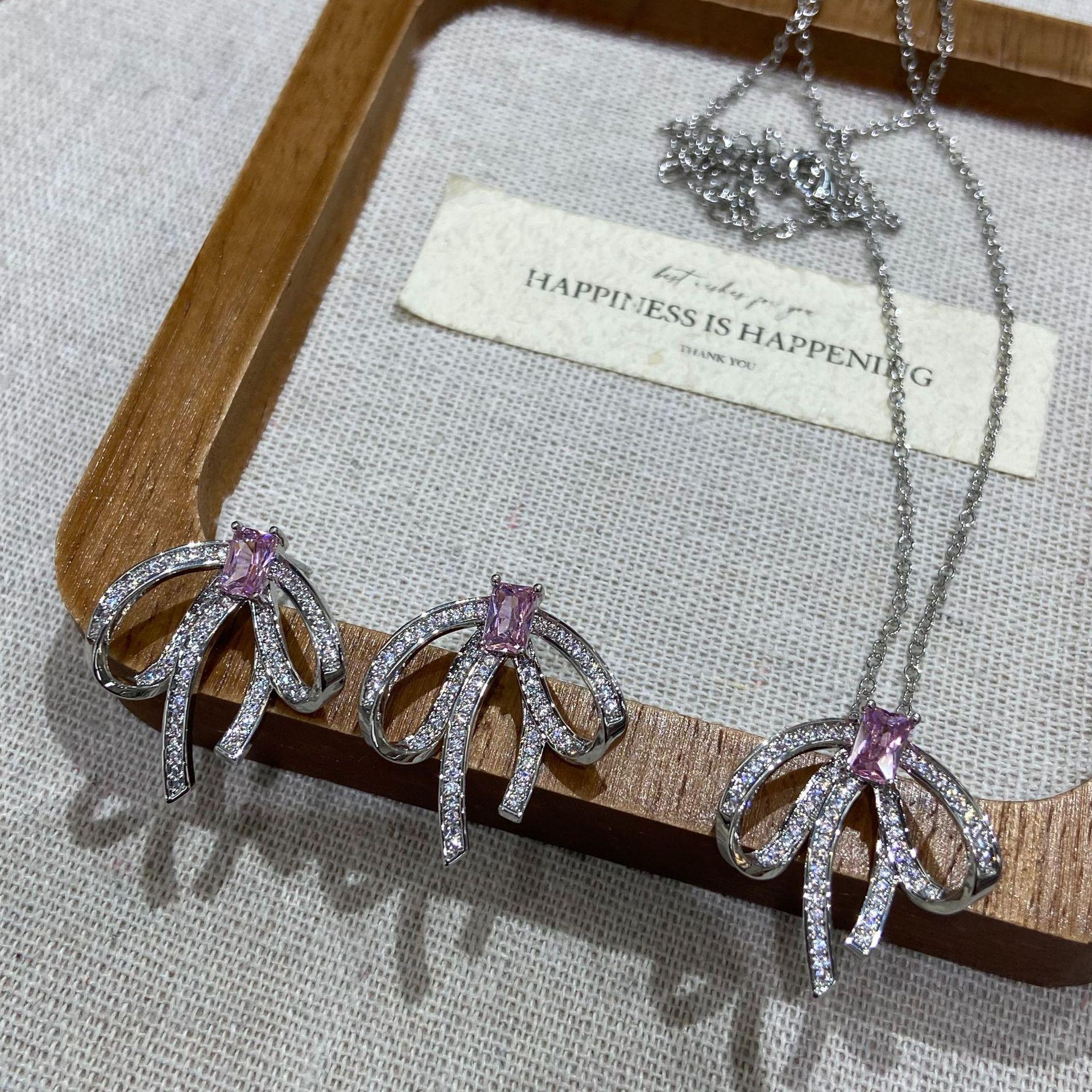 Original Flash Diamond Bow Tassel Water Drop Collarbone Necklace Women S Light Luxury Simple Mori Niche Design Sense