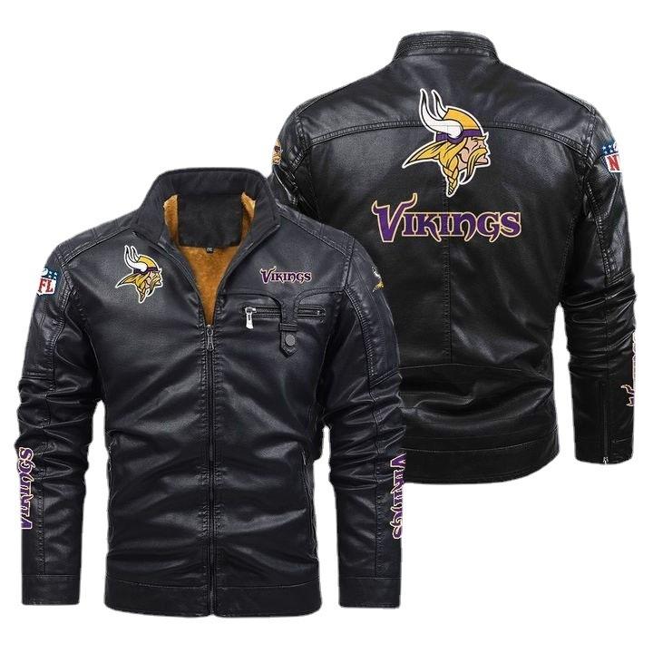 Viking Team Men's Loose PU Leather Jacket Fleece Thickened Autumn and Winter Printed High-end Men's Jacket