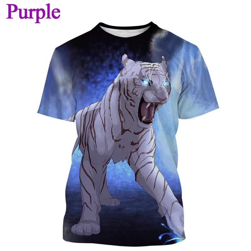 Summer Round Neck Tiger Pattern 3D Print Top Fashionable Casual Short Sleeved Men's T-shirts