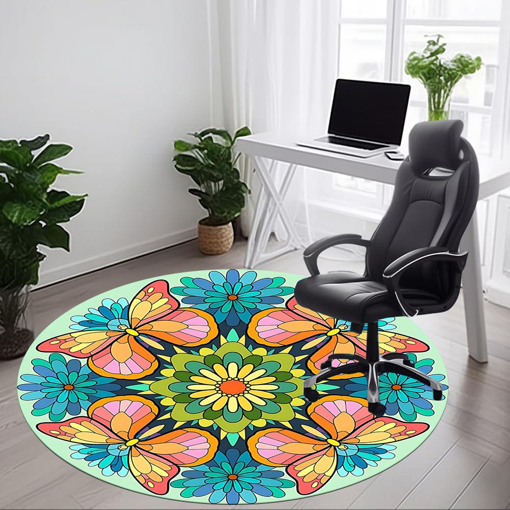 1pc Butterfly Flowers Office Round Area Rug, Under Office Chairs Bedroom Living Room Home Decor, Room Deco