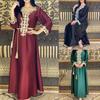 Ramadan Muslim Gold Embroidery Dresses Abayas Dubai Casual Kaftan Robe Ethnic Costumes with Long Sleeve for Womens