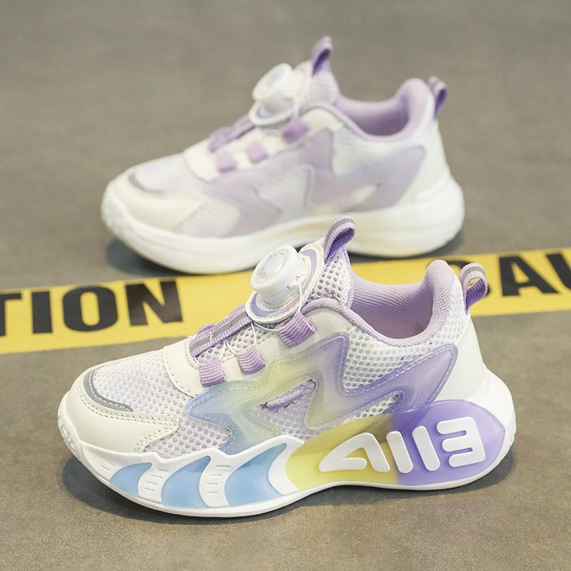 Youth style shoes Kids Breathable Mesh Running Shoes With Rotating Hook-and-Loop Boys Girls