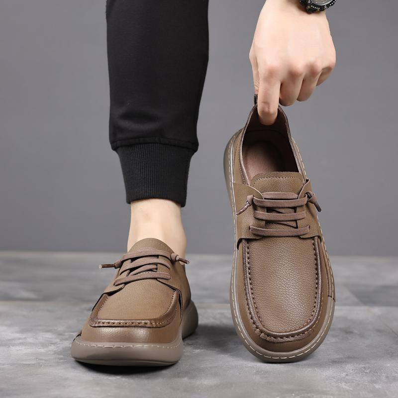 Fashion Men's Leather Lace-Up Casual Shoes Comfortable Walking Sneakers for Men Breathable Outdoor Slip-On Flats Men's Vulcanize Shoes