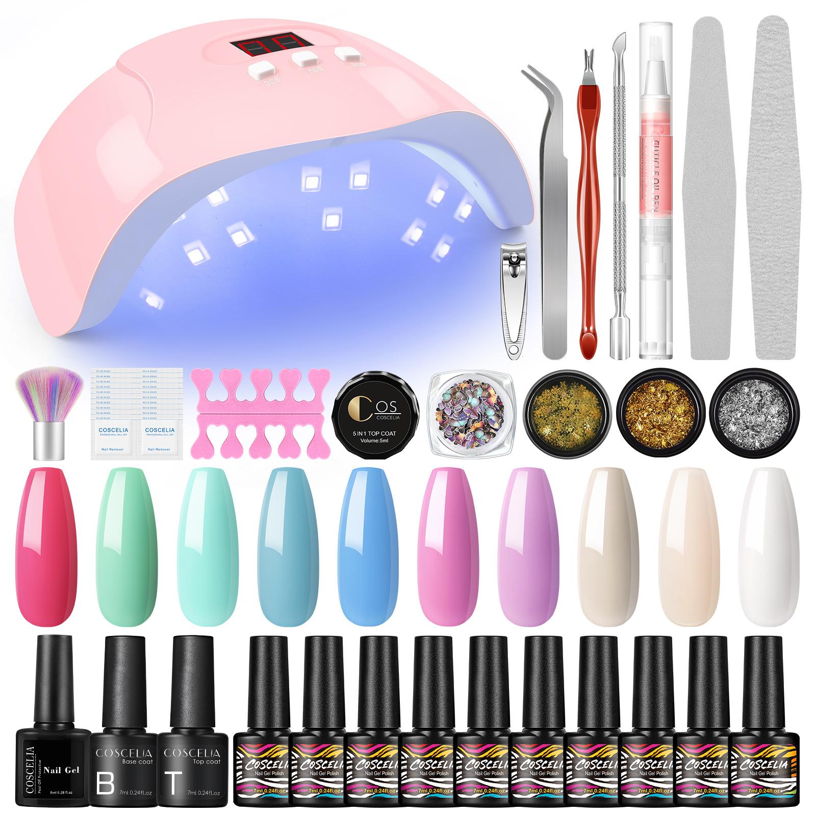 

COSCELIA, 10 шт., набор гель-лаков для ногтей с замачиваемым верхним базовым покрытием, 36 Вт, лампа для сушки ногтей, украшение для ногтей, стразы, дизайн ногтей, маникюрный набор