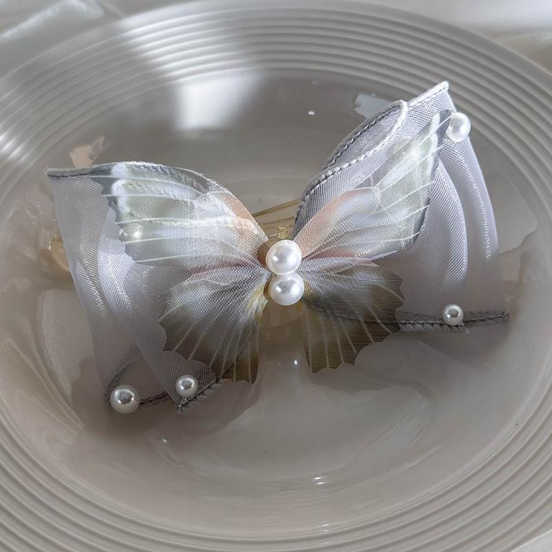 New Beautiful Butterfly Pearl Hair Claw One Word Clips For Woman Girl Elegant Ponytail Hairpin Barrette Hair Accessory Gift