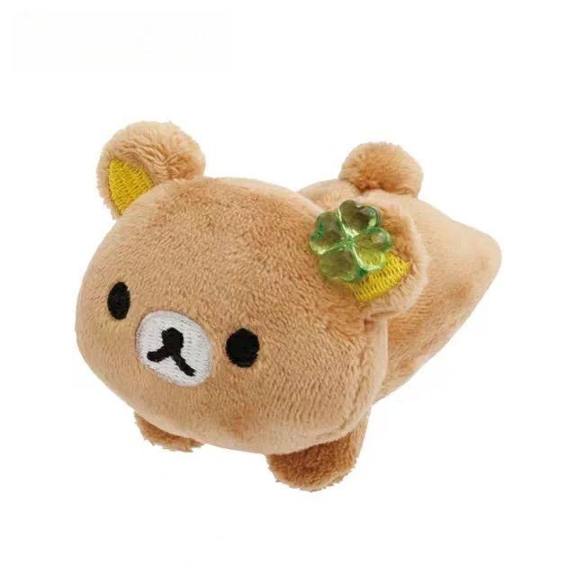 Kawaii Rilakkuma Bear Four Leaf Clover Lying Plush Keychain Lucky Lovely Chairoikoguma Bear Stuffed Doll Plush Hanging Ornament