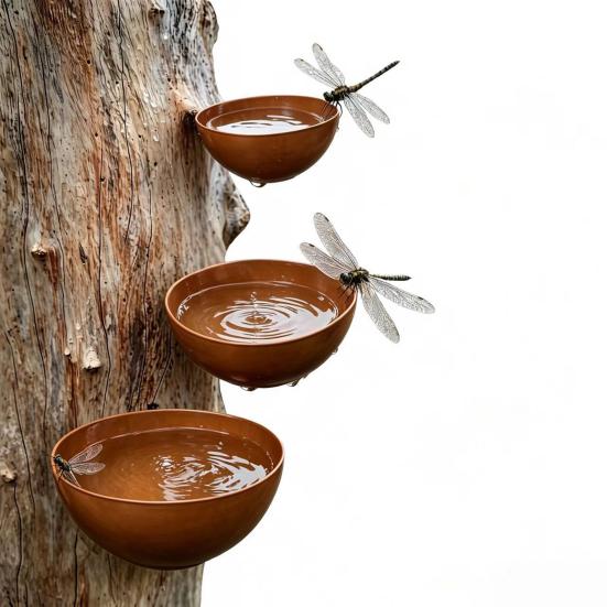 3Pcs/Set Metal Bird Baths Retro Wall Mounted Bird Bath 6cm 8cm 10cm Wild Bird Bath Feeder for Garden Backyard Outdoor Decor