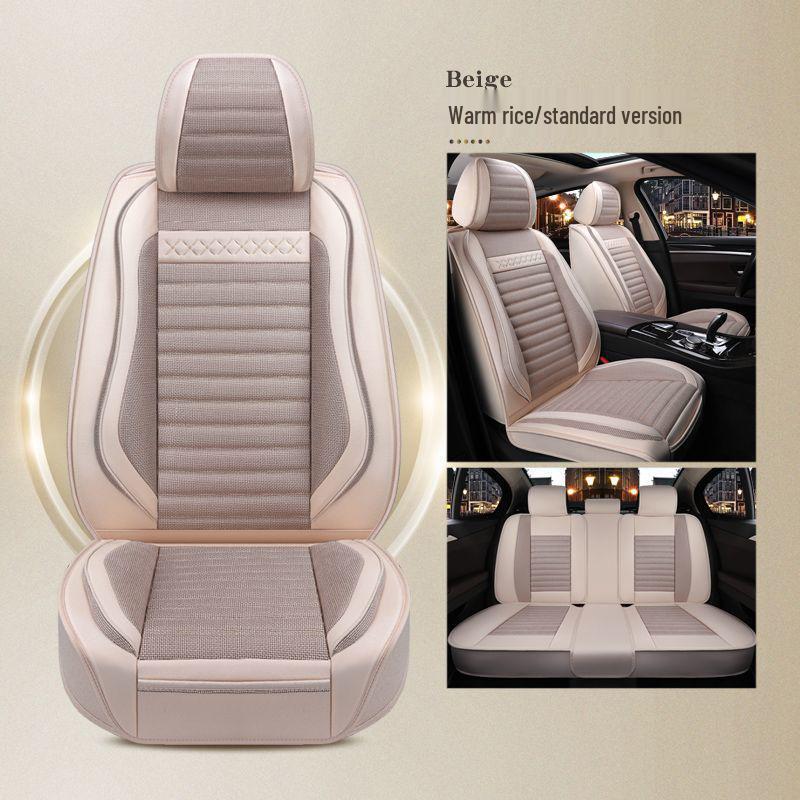 Universal Cotton Linen Car Seat Cover - Four Seasons Enveloping Fabric Cushion