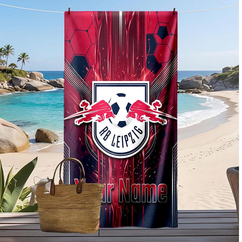 Telo Mare Personalizzato Stampato RB Leipzig FC Logo Calcio Supporto Nome Personalizzato Testo Asciugamano Assorbente Per Sport Viaggio Regalo Speciale