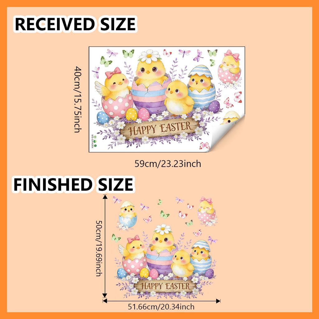 Happy Easter Cartoon Cute Chick Dragonfly Butterfly Wall Sticker Bedroom Living Room Home Decoration Self-Adhesive