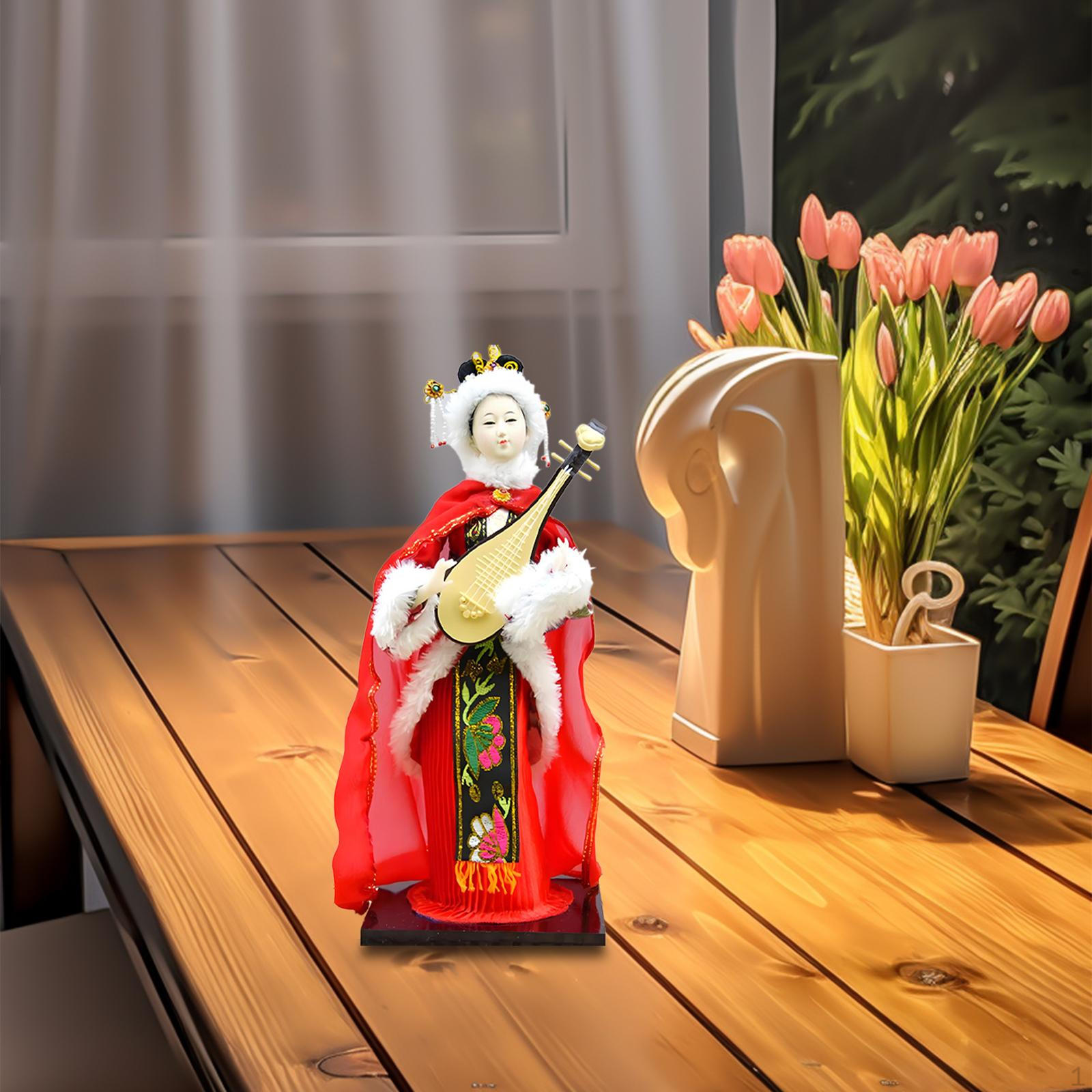 

Chinese Handicraft Silk Figurine Collectible Doll Decoration Stable Base with Makeup Desktop Wang Zhaojun