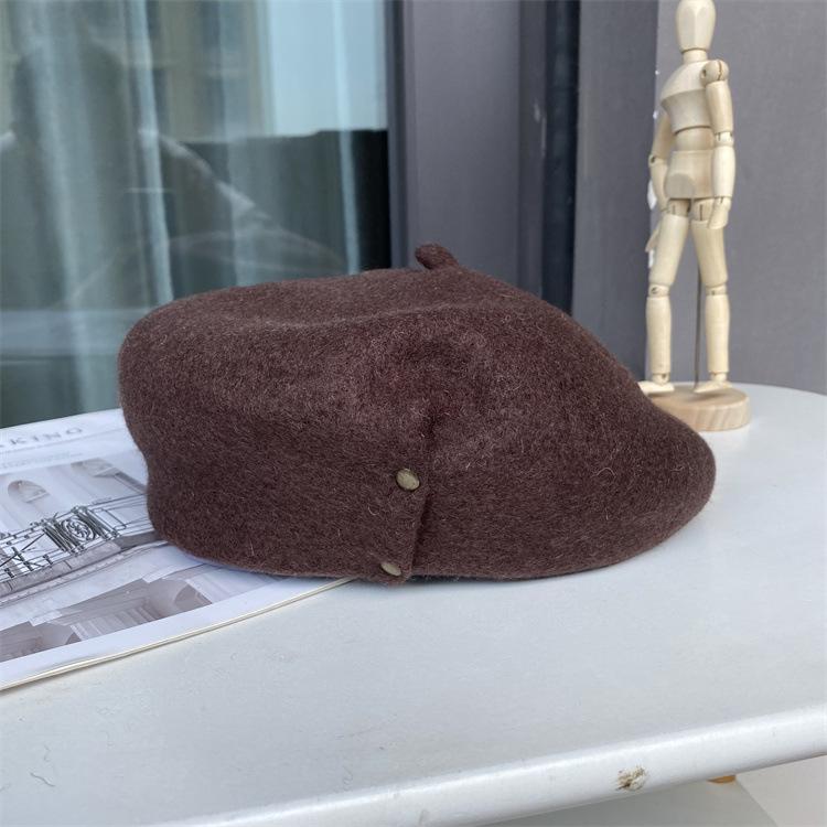 Autumn and Winter Woolen Hat Female Literary Copper Buckle Painter Hat Thickened Bud Hat