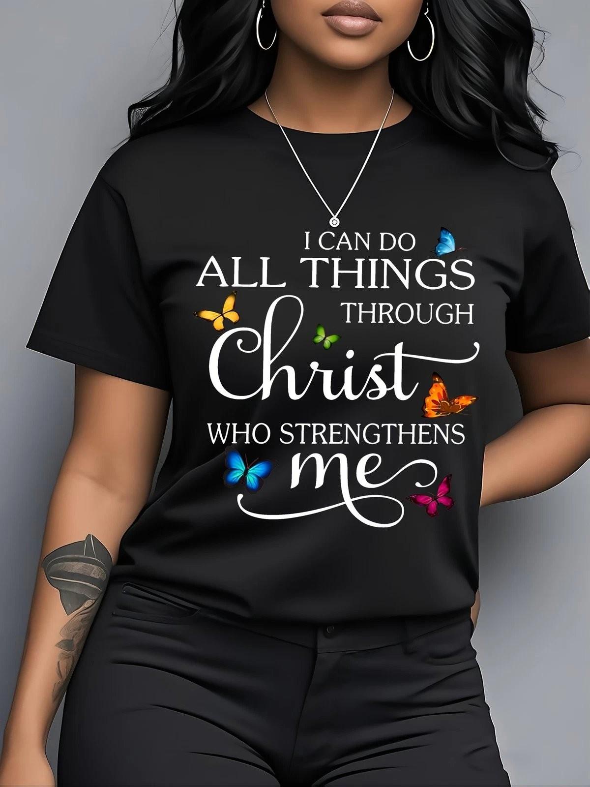 Christian Faith T-Shirt Women Graphic Tee Colorful Scripture Quote Vintage L