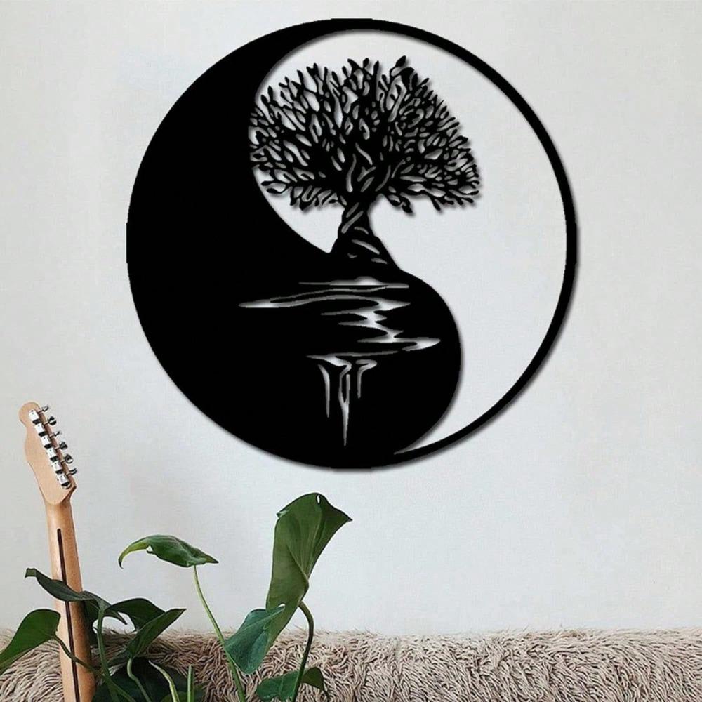 Metal Wall Art Tree of Life Yin Yang 3D Silhouette Home Decor Iron Sculpture