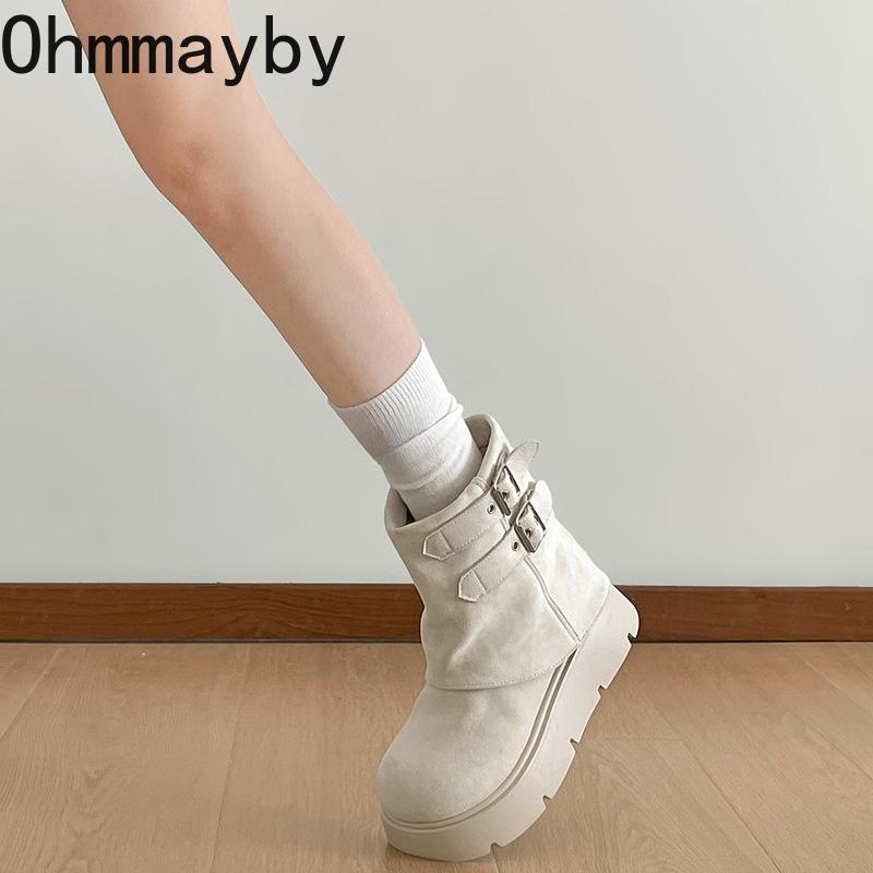 Fashion Belt Buckle Woman Ankle Boots Fashion Platform Thick Bottom Shoes Modern Short Botas Para Mujer