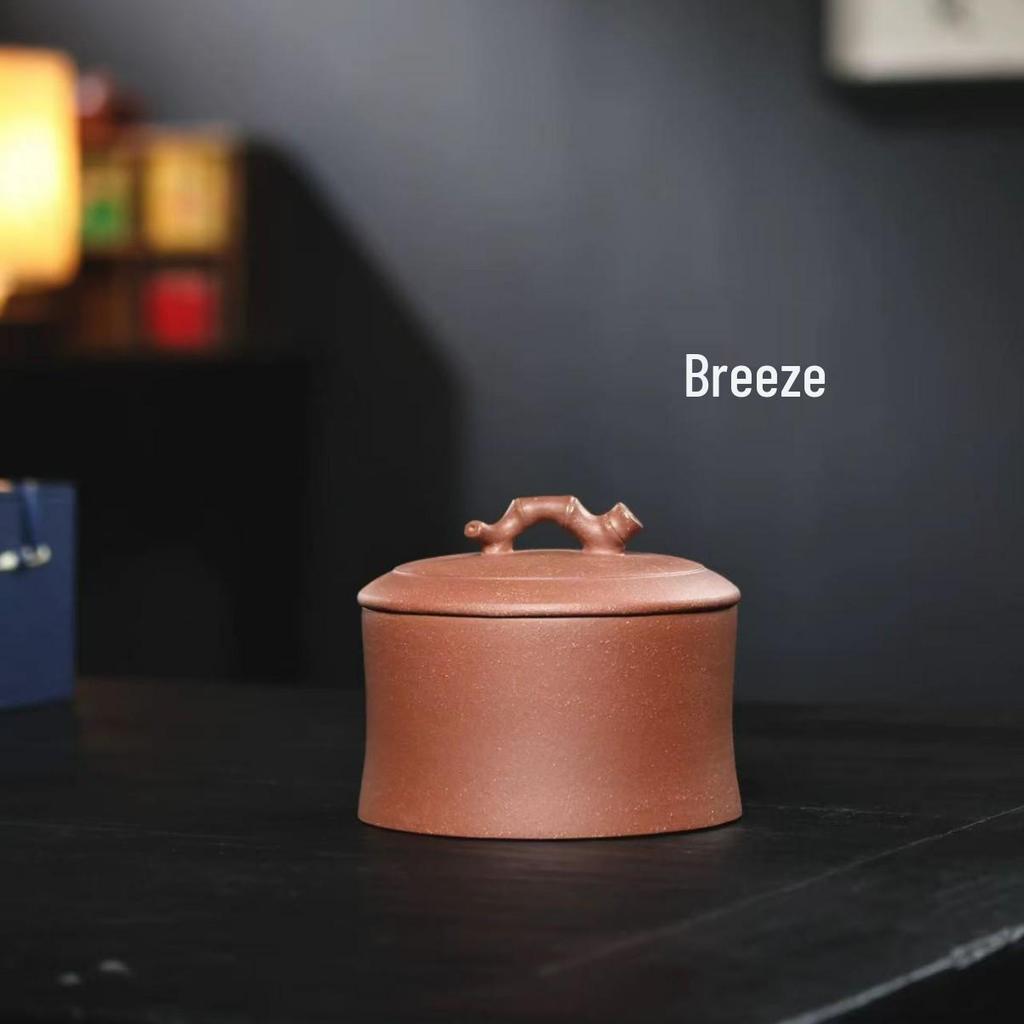 Half-Bamboo Pu-erh Purple Clay Tea Caddy, Handmade Sealed Container, Small Size, Half-Jin Capacity