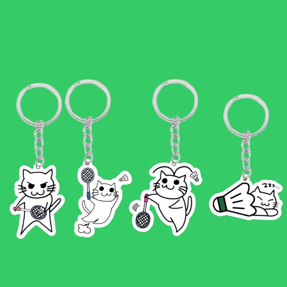 Acrylic Badminton Keychain Cat Play Badminton Badminton Key Chains  Sports Athlete Fans Gifts