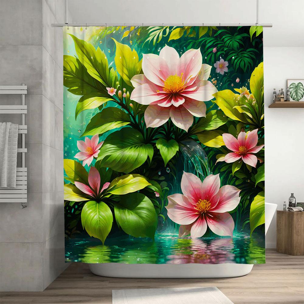 Luxury Bath Shower Curtain Waterproof Print Decorative Flower Garden Home Decoration Pink 180X240Cm Free Shipping + $5.99 Return