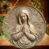 Praying Virgin Mary Round Wooden Hanging Sign, 2D Flat Printed Religious Wall Door Ornament, Catholic Home Decor Gift