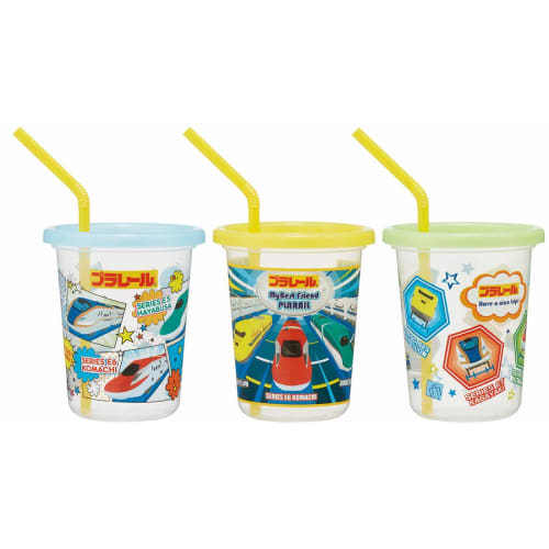 Skater Plarail 19 Tumblers with Straws, 320ml, 3-Piece Set, Made In Japan, SIH3ST