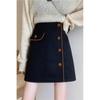 Fustă Irregulară A-Line cu Talie Înaltă din Lână 2025 - Mărimi Mari pentru Femei, Nasturi Simpli, Fustă Scurtă Slim pentru Toamnă/Iarnă