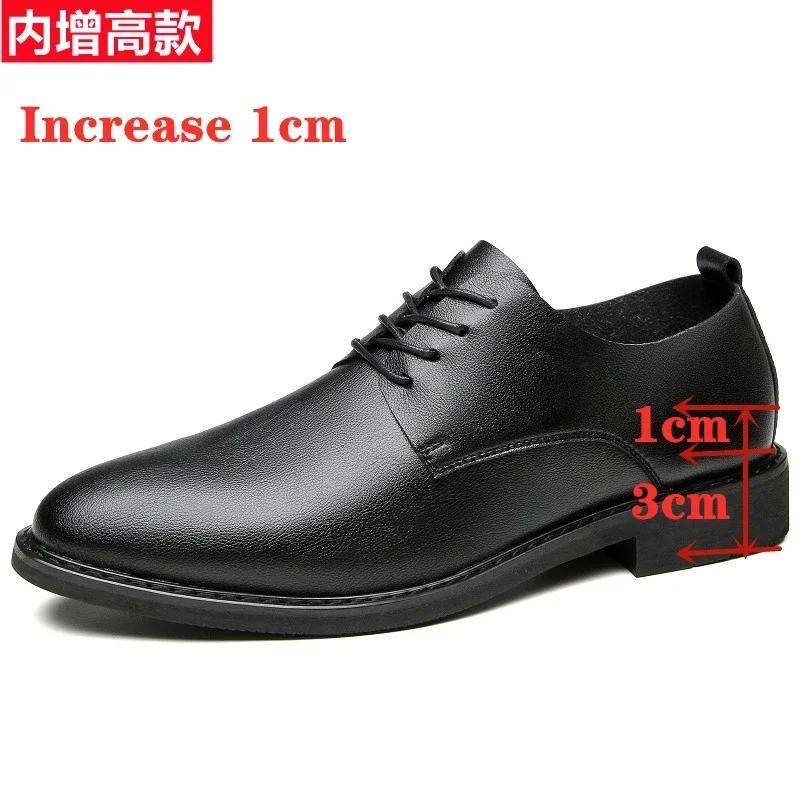 Fashion 2024 Men Elevated Formal Shoes Leather Dress Shoes Wedding Business Oxfords Breathable Working Lace Up Wedding Formal Shoes