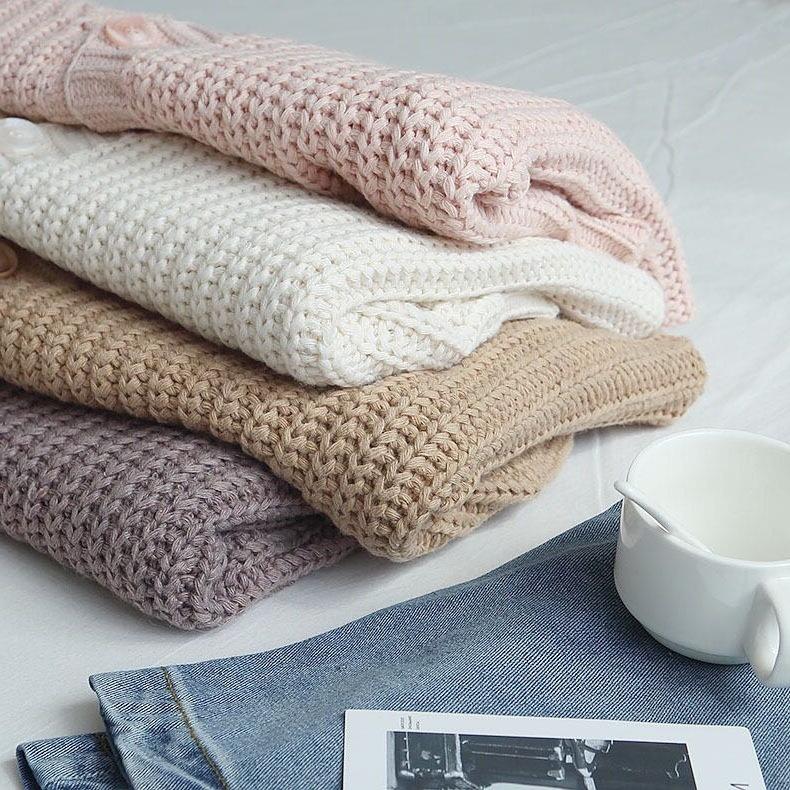 1011 Spring Women's New Product Retro Style Solid Color One Button Loose V-Neck Knitted Cardigan Sweater Women's Jacket