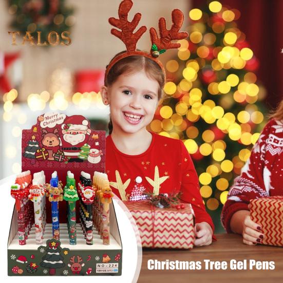 36 ks Vánoční gelová pera 0,5mm hrot Modrá smazatelná inkoustová pera Sváteční vzorovaná smazatelná stiskací pera pro školní kancelářské psací potřeby