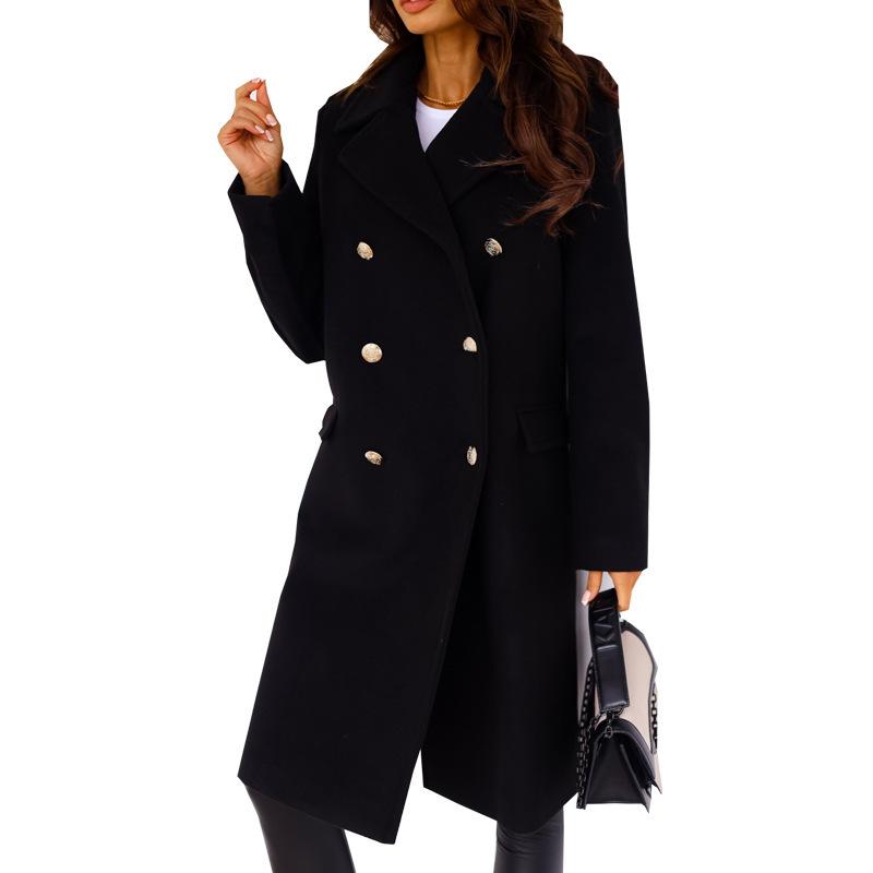 European and American-style Simple Double-breasted Coat for Women (Fall/Winter)