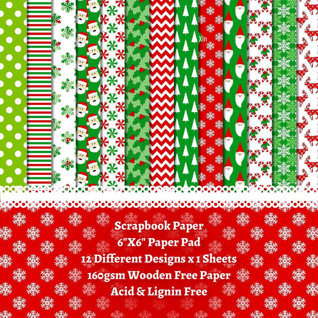 12-Sheet Christmas Journaling Paper Pack for DIY Photo Albums, Scrapbooks, and Crafts