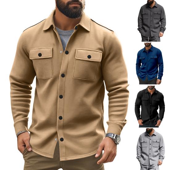 Men Jacket Coat Lapel Long Sleeve Single Breasted Casual Coat with Flap Pockets Solid Color Spring Autumn Jacket Versatile Outerwear