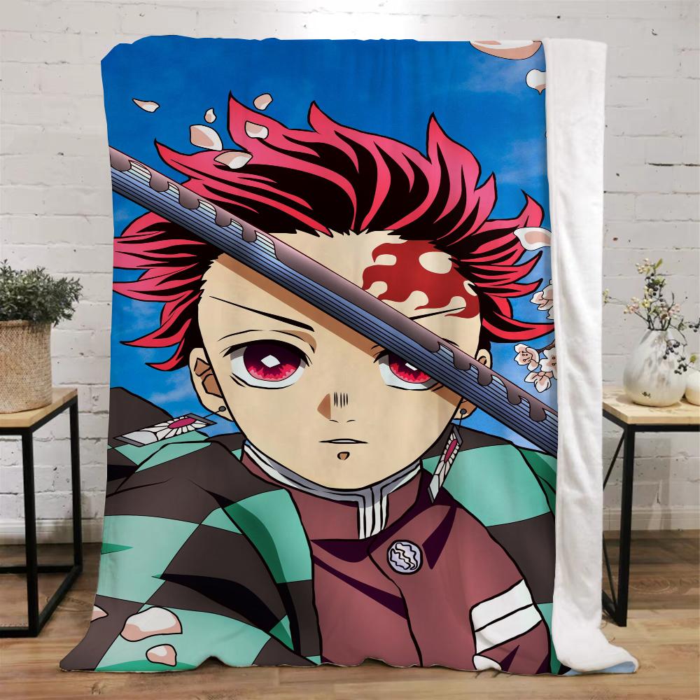 Demon Slayer Funny Blanket Bed Custom Blankets & Throw Microfiber Bedding Home and Decoration Beach Towel Knitted Plaid Knee Nap