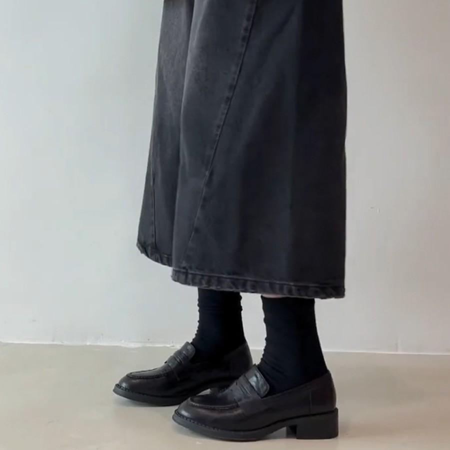 Retro Platform Loafers Women's Washed Leather One-pedal Thick Heel Single Shoes Commuting British Style Small Leather Shoes