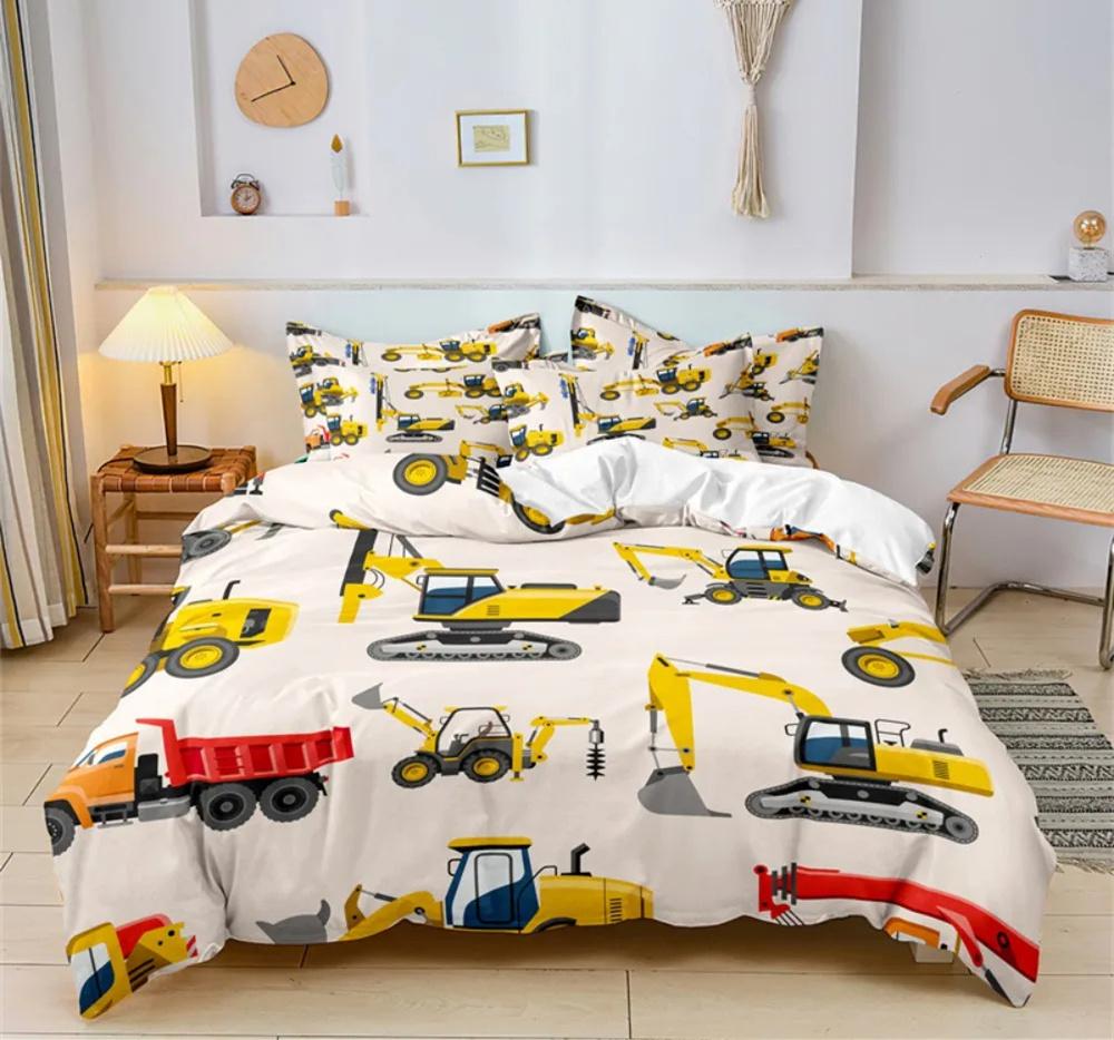 

Comforter Cartoon Car Bedding Set Construction Vehicles Comforter 3Pcs Kids Machinery Truck Soft Polyester For Boys Gift Comforter (quilt)-EU Single(135*200cm)3pcs