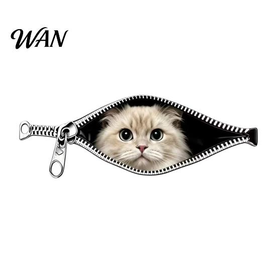 Realistic Pattern Car Sticker Stickers Zipper Cat Shape Adhesive Waterproof Scratch Cover Durable Decals for Cars Electric Vehicles Windows Cute Body